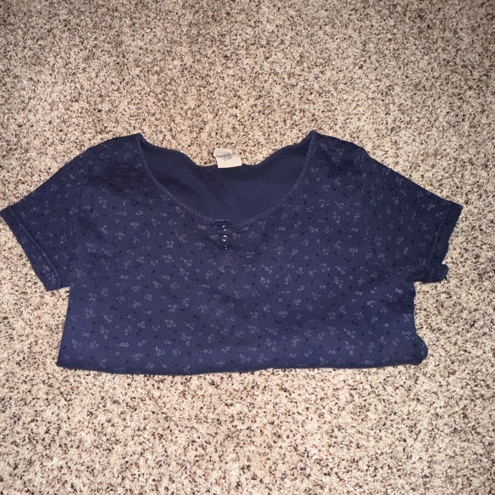 Dark Blue Floral Waffle Knit Tee - High Sierra Large (L)